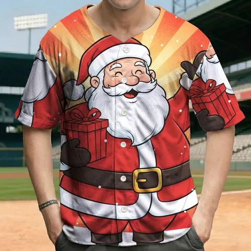 Cheerful Santa Claus Waving Reindeer Gifts - Christmas Holiday Gift Baseball Jersey