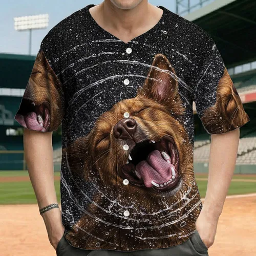 Brown Dog Mid-Shake Water Splash Pink Tongue - Dog Lover Gift for Pet Owners Baseball Jersey