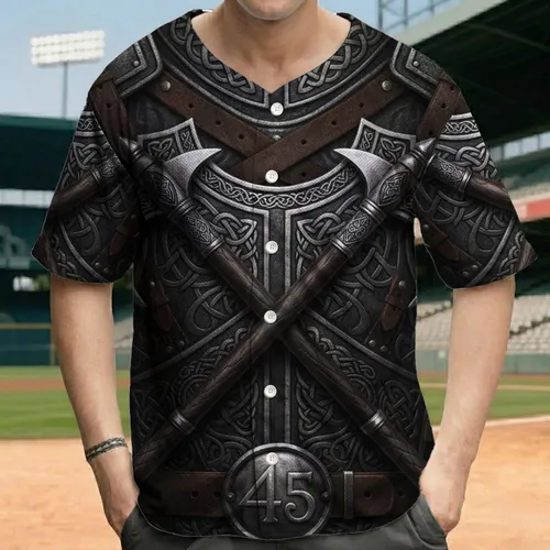 Norse Celtic Warrior Armor Chestplate Crossed Axes 45 - History Lover Gift Baseball Jersey