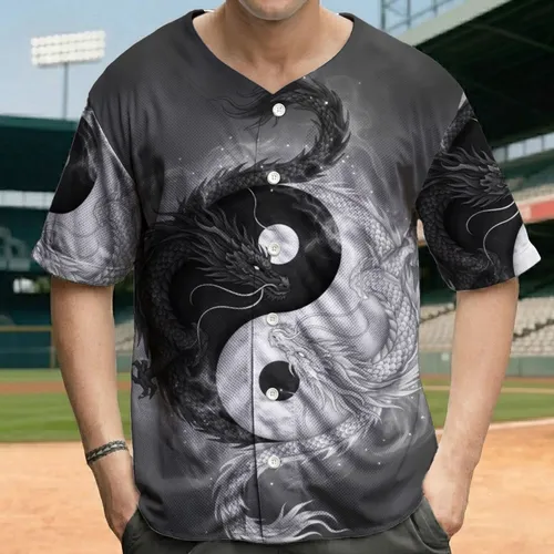 Prominent Yin Yang Coiling Dark Light Eastern Dragons - Mythical Harmony Gift Baseball Jersey