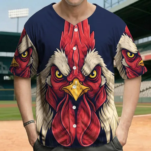 Rooster Head Spiky Feathers Comb Wattles Beak - Wildlife Lover Gift for Animal Lovers Baseball Jersey