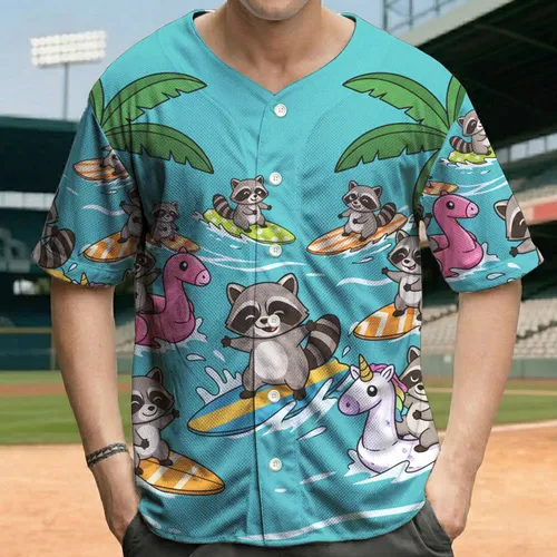 Raccoons Surfboards Pool Floats Tropical Beach Summer Gift - Raccoon Lover Baseball Jersey