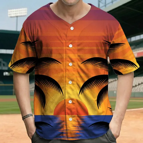 Vibrant Tropical Sunset Ocean Palms - Tropical Getaway Lifestyle for Island Lovers Baseball Jersey