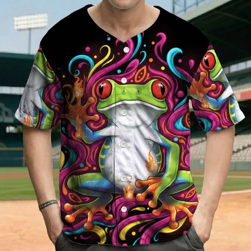Red-Eyed Tree Frog Psychedelic Swirls - Wildlife Lover Gift Baseball Jersey