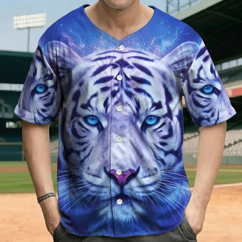 White Tiger Luminous Blue Eyes Pink Nose - Wildlife Lover Gift Baseball Jersey