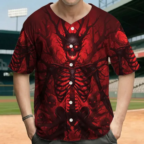 Gnarled Skeletal Torso Skull Thorny Branches - Halloween Party - Dark Fantasy Lover Baseball Jersey