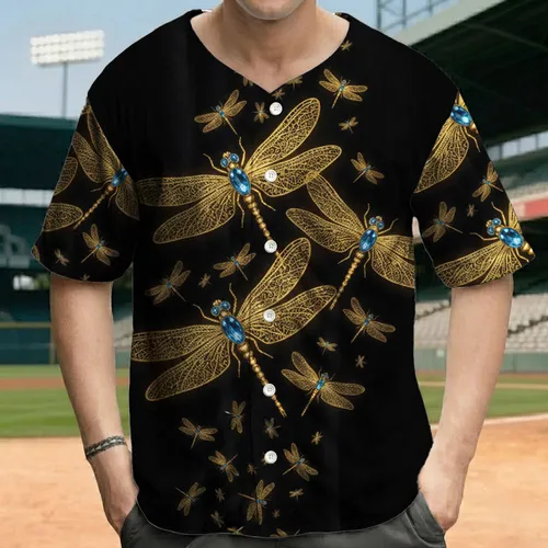 Three Golden Dragonflies Azure Gemstones Flying - Wildlife Lover Everyday Gift Baseball Jersey
