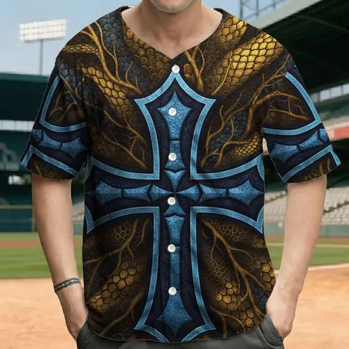 Blue Cross Jewel Reptilian Scales - Everyday Wear for Texture Lovers Baseball Jersey