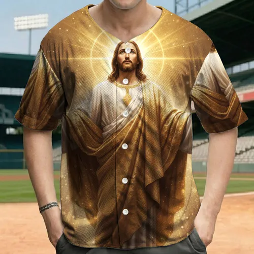 Jesus Christ Golden Halo - Spiritual Devotion Gift for Believers Baseball Jersey