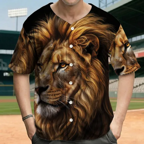 Majestic Lion Head Flowing Golden Mane Amber Eyes Black Background - Wildlife Lover Gift Baseball Jersey