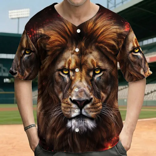 Realistic Lion Head Fiery Splatters - Wildlife Lover Gift for Safari Enthusiast Baseball Jersey