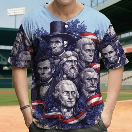 American Presidents American Flag Foliage Scrolls - Independence Day Holiday Gift for Veterans Baseball Jersey