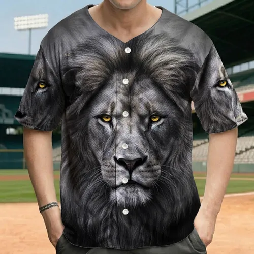 Lion Head Flowing Mane Ghosted Faces Smoky Gray - Big Cat Lover Gift Baseball Jersey
