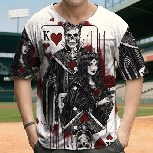 King Queen Hearts Skeleton Gothic Card - Dark Fantasy Art Collector Gift Baseball Jersey
