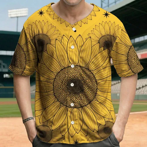 Full Bloom Sunflower Cluster Scattered Stars Everyday Lifestyle - Garden Lover Baseball Jersey