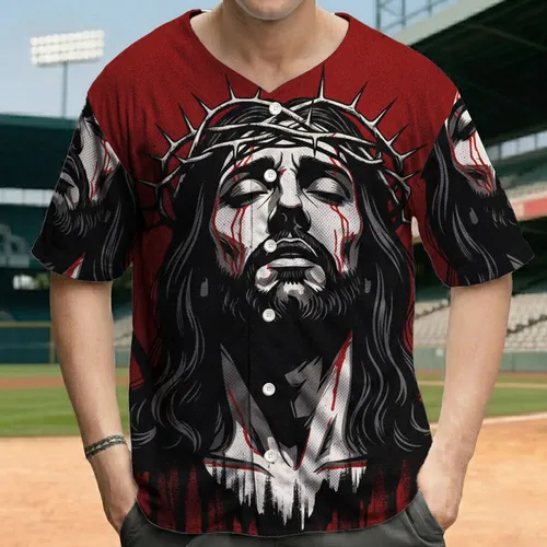 Jesus Christ Crown of Thorns Dark Hair - Religious Devotion Gift for Christians Baseball Jersey