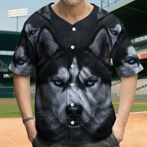 Multiple Black and White Siberian Husky Faces Blue Eyes - Husky Lover Gift Baseball Jersey