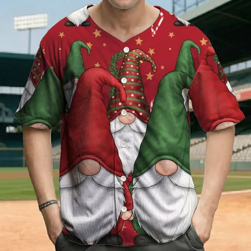 Christmas Gnomes Candy Canes Holly Stars - Christmas Season Gift Baseball Jersey