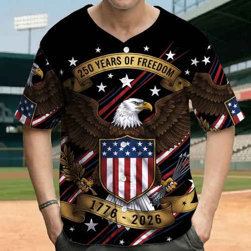Bald Eagle American Flag Shield - Independence Day Gift for Veterans Baseball Jersey