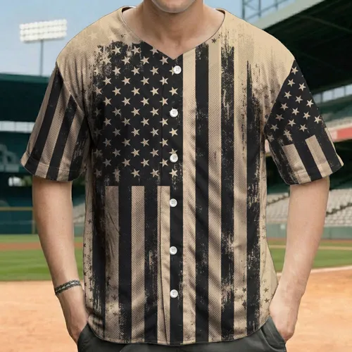 Rugged Distressed Black American Flag - Independence Day Celebration Gift for Veterans Baseball Jersey