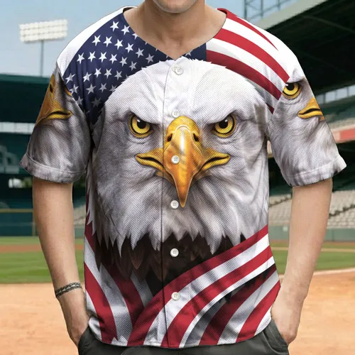 Bald Eagle American Flag - Independence Day Gift for Veterans Baseball Jersey