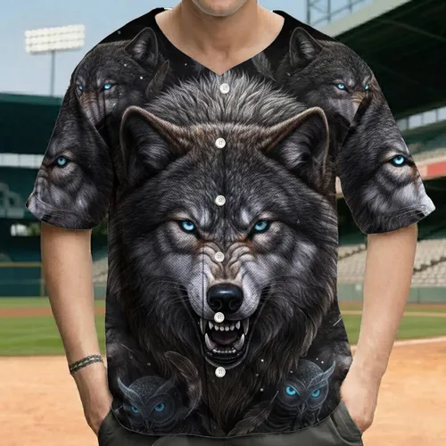 Snarling Grey Wolf Pack Wild Feathers Ethereal Owl Spirits - Wildlife Lover Gift Baseball Jersey