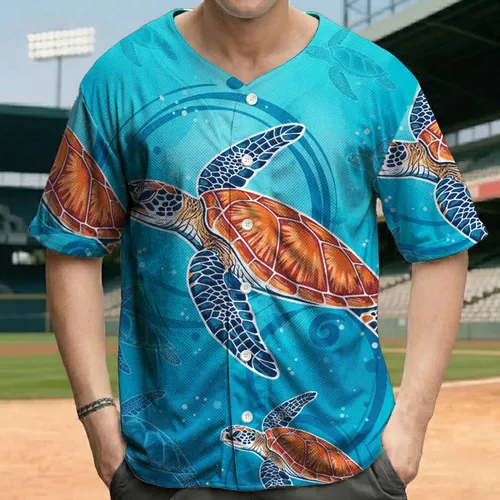 Multiple Sea Turtles Swimming Underwater Current Scene - Wildlife Lover Gift Baseball Jersey