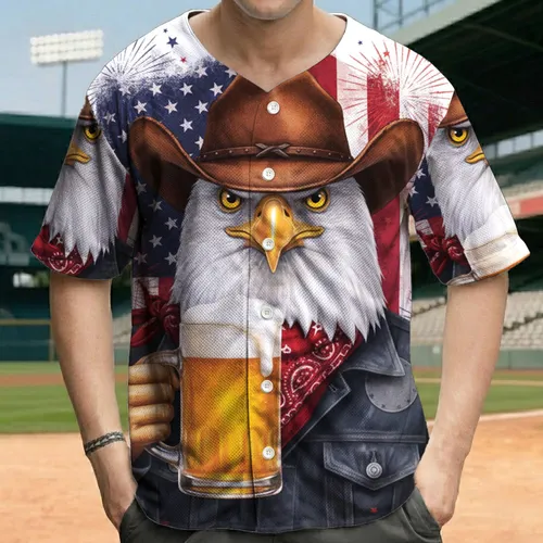 Bald Eagle American Flag Cowboy - Independence Day Gift for Veterans Baseball Jersey