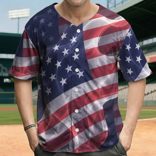 Smoke American Flag Flowing - Independence Day Celebration for Veterans Baseball Jersey