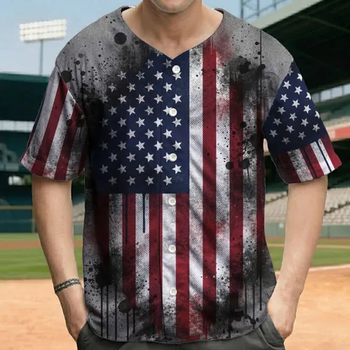 Fragmented Grunge American Flag - Independence Day Gift for Veterans Baseball Jersey