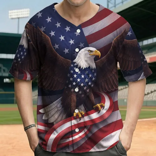 Bald Eagle Wings Blue Star Field Red Stripe Flag Independence Day Gift for Veterans Baseball Jersey