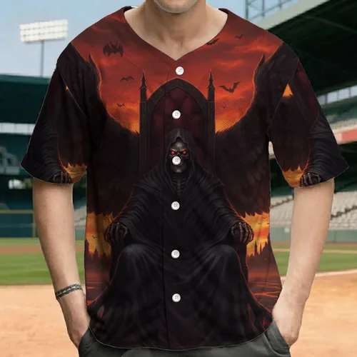 Grim Reaper Winged Throne Lava Apocalypse Gothic City - Dark Fantasy Lover Gift Baseball Jersey