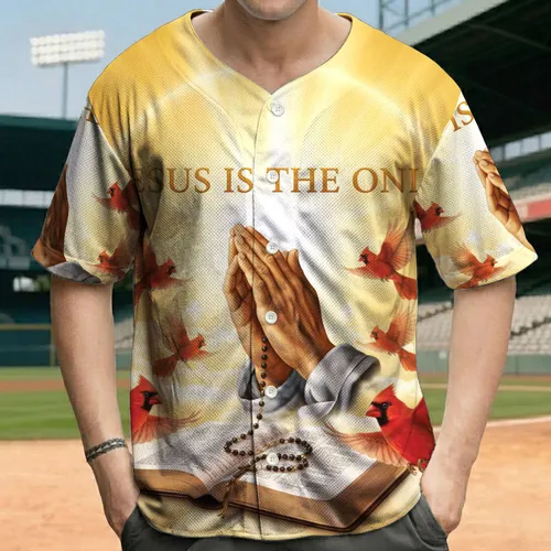 Jesus Is The Only Praying Hands Rosary Bible Cardinals Crosses Spiritual Faith Gift Baseball Jersey