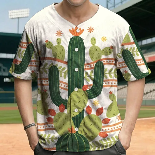Cacti Cluster Orange Flower Leaf Motifs Terracotta Dots - Nature Lover Gift Baseball Jersey