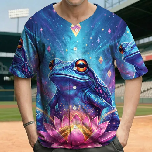 Glowing Frog Lotus Cosmic Galaxy - Fantasy Lover Gift Baseball Jersey