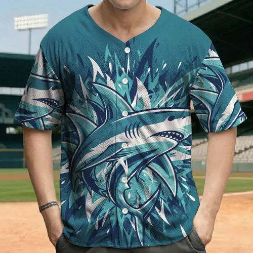 Sharp Edge Distressed Shark Fins Water Splash - Wildlife Lover Gift for Dad Baseball Jersey