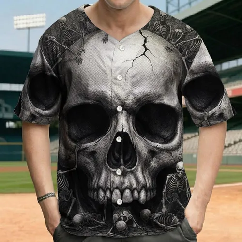 Massive Skull Skeletons Cavern Scene - Dark Aesthetic Enthusiast Gift Baseball Jersey