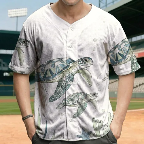 Swimming Sea Turtles Seahorse Starfish Coral Underwater Sea Life - Wildlife Lover Gift Baseball Jersey