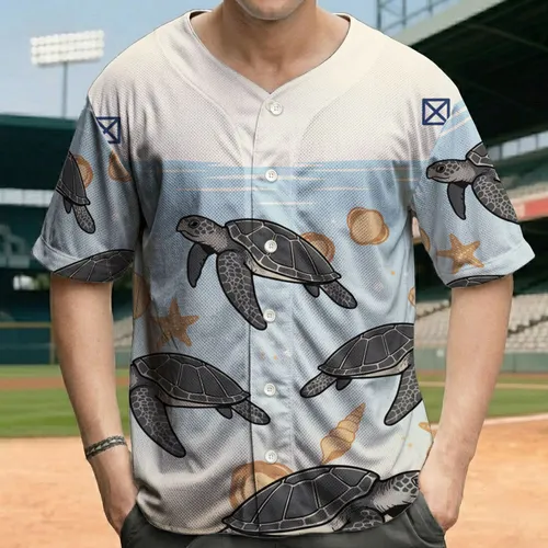 Sea Turtles Seashells Starfish Ocean Scene - Coastal Wildlife Lover Travel Gift Baseball Jersey