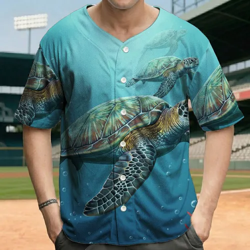 Two Sea Turtles Coral Formations Aquamarine Water Scene - Wildlife Lover Gift Baseball Jersey