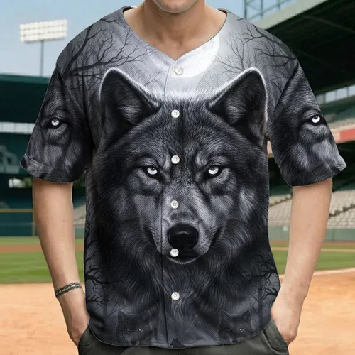 Wolf Head Glowing Eyes Full Moon Night Forest Rolling Hills - Wildlife Lover Gift for Wolf Lovers Baseball Jersey