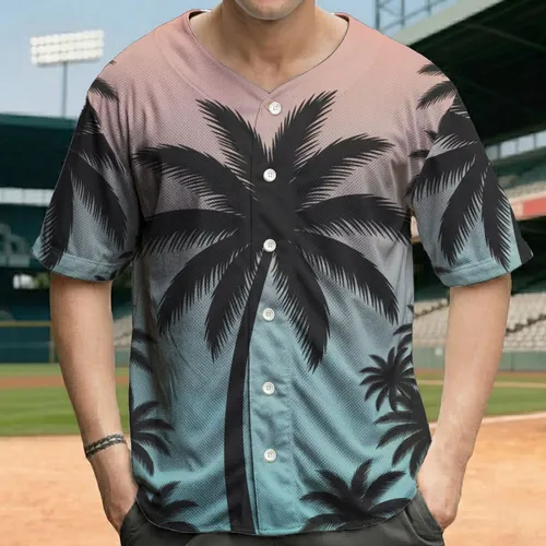 Black Palm Tree Silhouettes Tropical Sunset - Vacation Travel Gift for Travelers Baseball Jersey