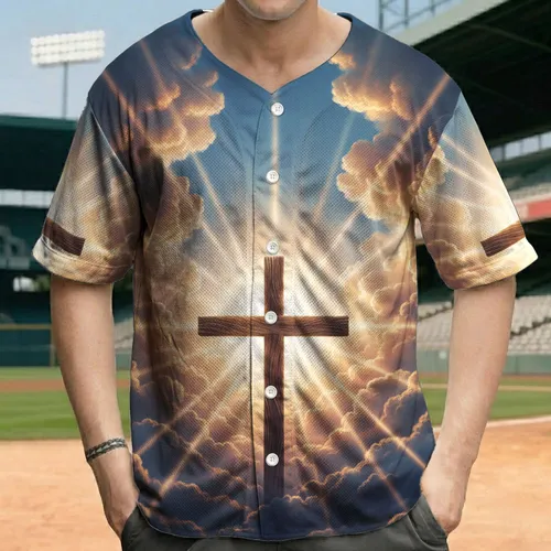 Weathered Wooden Cross Light Rays - Faith Lifestyle Gift for Believers Baseball Jersey