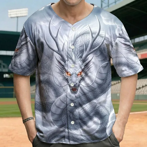 White Dragon Antlers Fangs, Tumultuous Storm Clouds - Fantasy Lover Gift for Dragon Fans Baseball Jersey