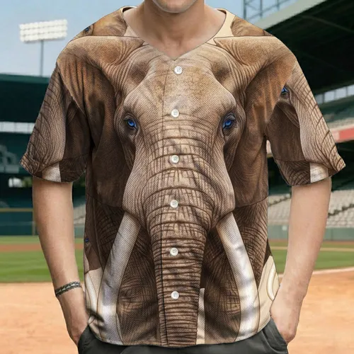 Majestic Elephant Heads with Blue Eyes Ivory Tusks - Wildlife Lover Gift for Men Baseball Jersey
