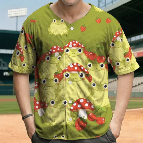 Frogs Mushrooms Strawberries Cherries - Wildlife Lover Gift Baseball Jersey