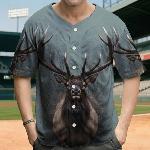 Majestic Elk Deer Antlers Edge Background Dark Wisps - Wildlife Lover Gift Baseball Jersey