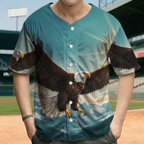 Bald Eagle Snow Mountain Range Pine Forest Sun Sky - Wildlife Lover Gift Baseball Jersey