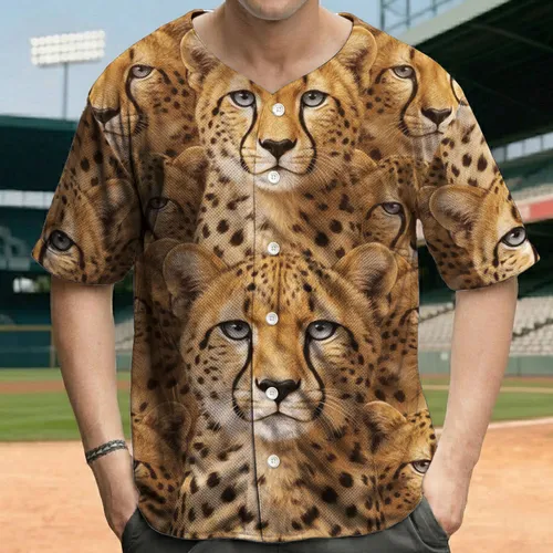 Blue Eye Prominent Young Cheetah Faces Group Wildlife Lover Gift for Animal Lover Baseball Jersey
