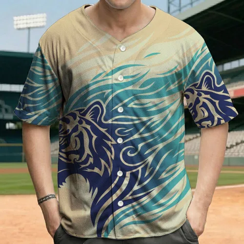 Tribal Tiger Head Flame Tendrils Ethereal Swirl - Wildlife Lover Gift for Men Baseball Jersey